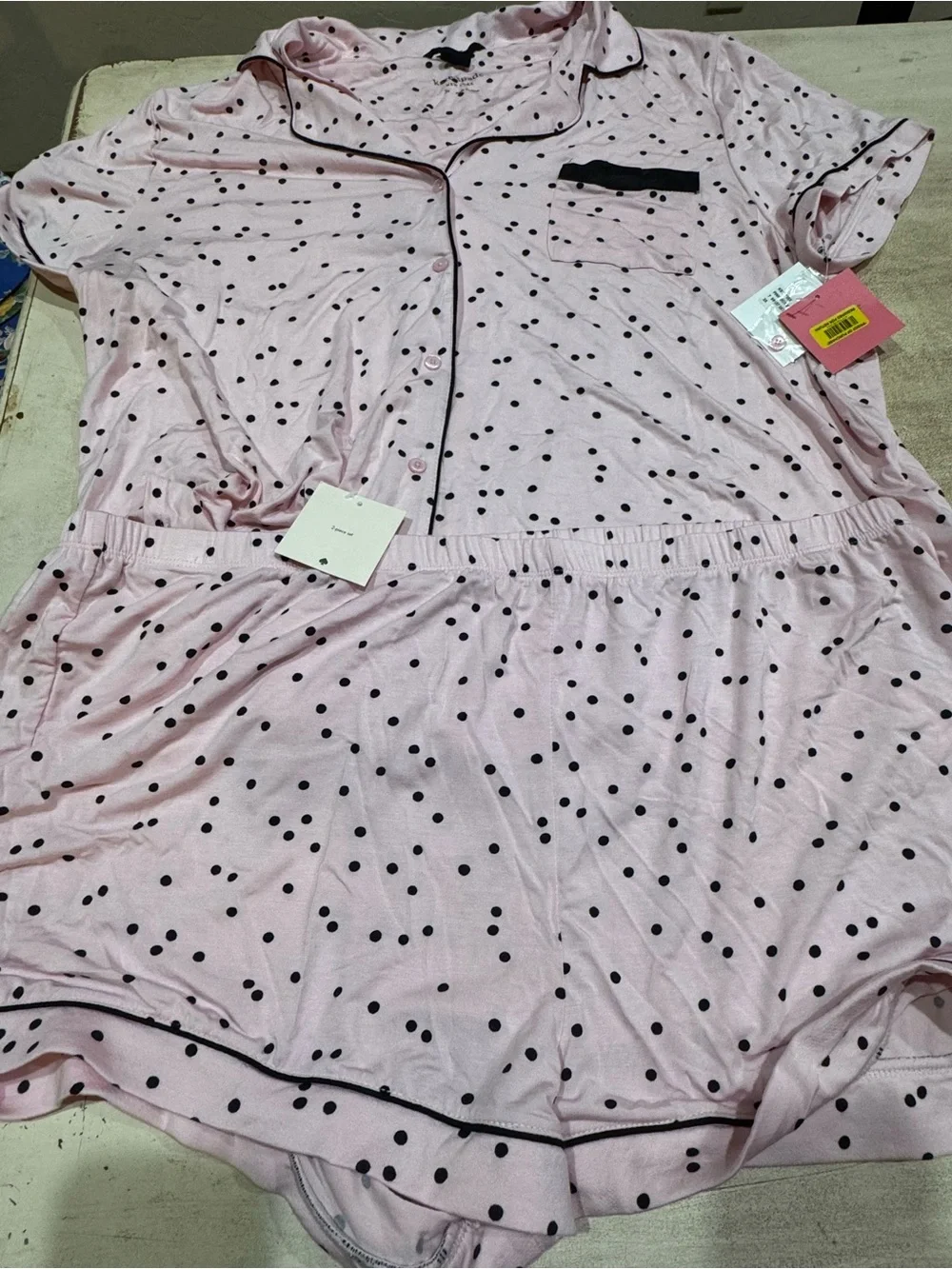 New Kate Spade 3X Pink And Black Dot Print Coordinating Pajama Short Set Cute!